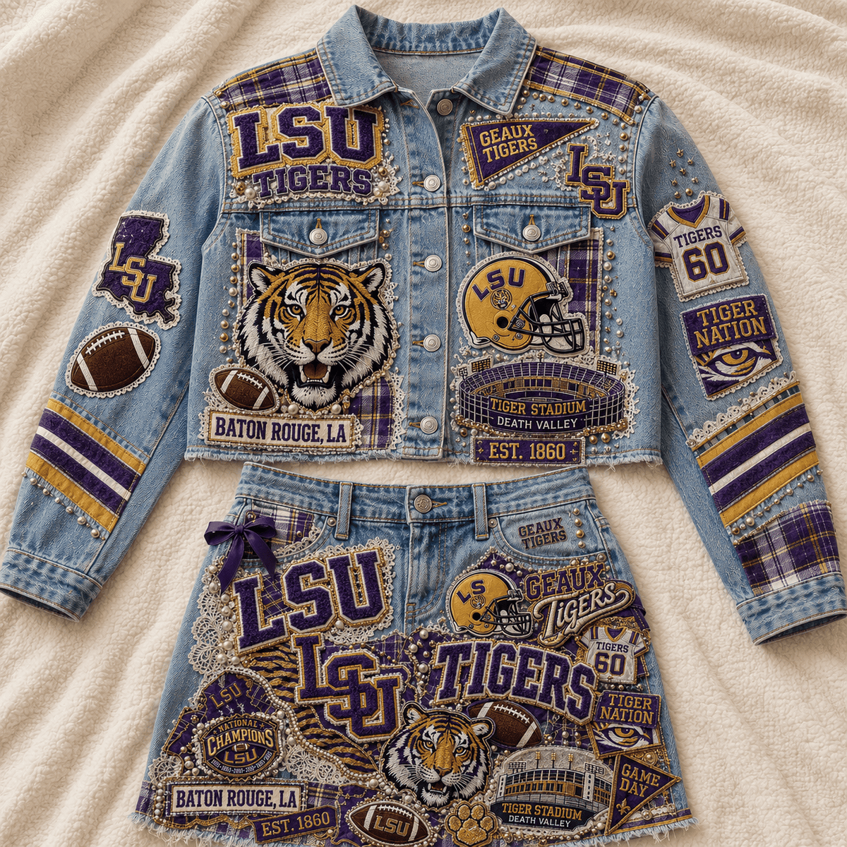 LSU Embellished Denim Set NTKO