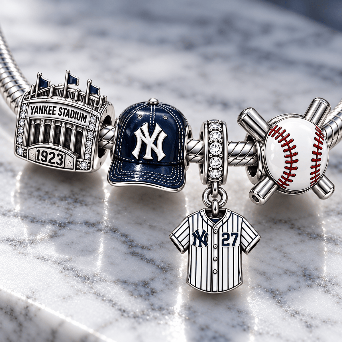 NYY Silver Charm Bracelet Set PTT