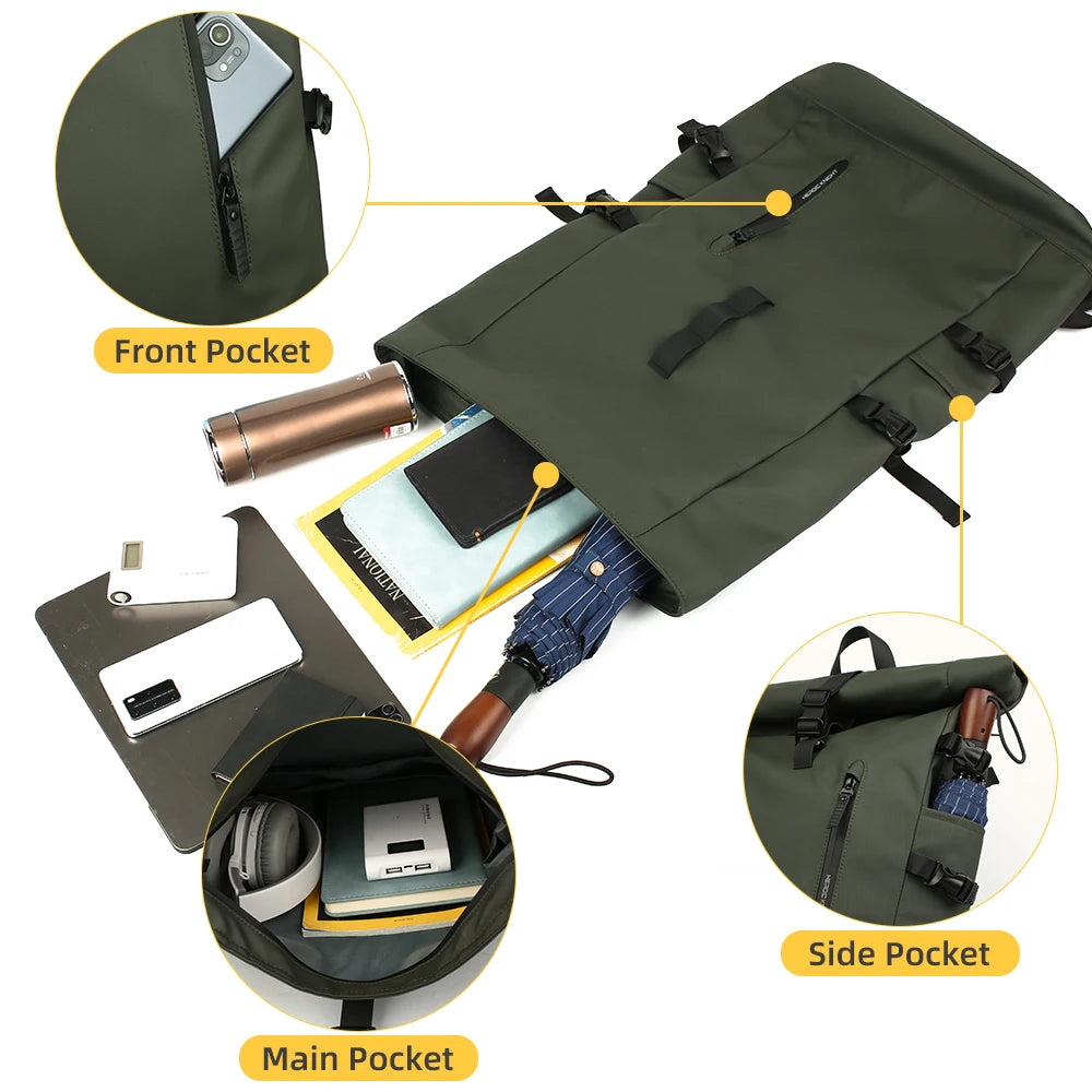 Heroic Knight Men's Backpack Outdoors Travel Rollup Women's Bag Expandable 15.6“ Laptop Pack Large Capacity Waterproof Backpacks